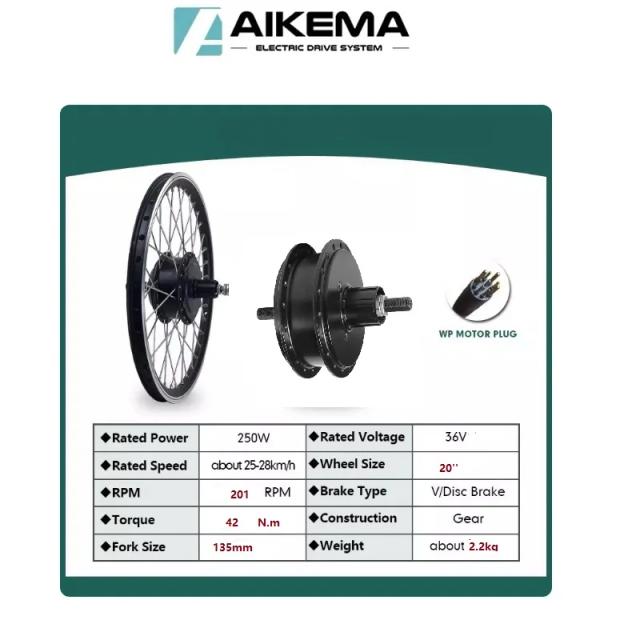 AKM Kit de Conversão Motor Traseiro Cassete Q100CST 36V 250W para Roda 20 Polegadas