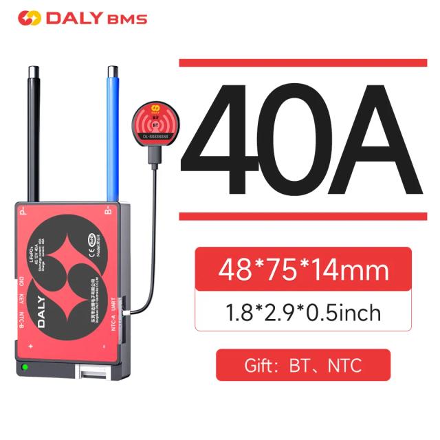 Daly BMS Inteligente 4S-16S 12V-60V 40A-60A LiFePO4/Li-ion BMS com Bluetooth para Inversor Solar e Veículos Elétricos