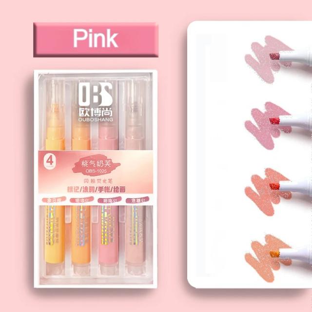 Conjunto de Canetas Glitter Coloridas e Brilhantes para Desenho e Pintura - 4 Marcadores Metálicos para Arte Escolar