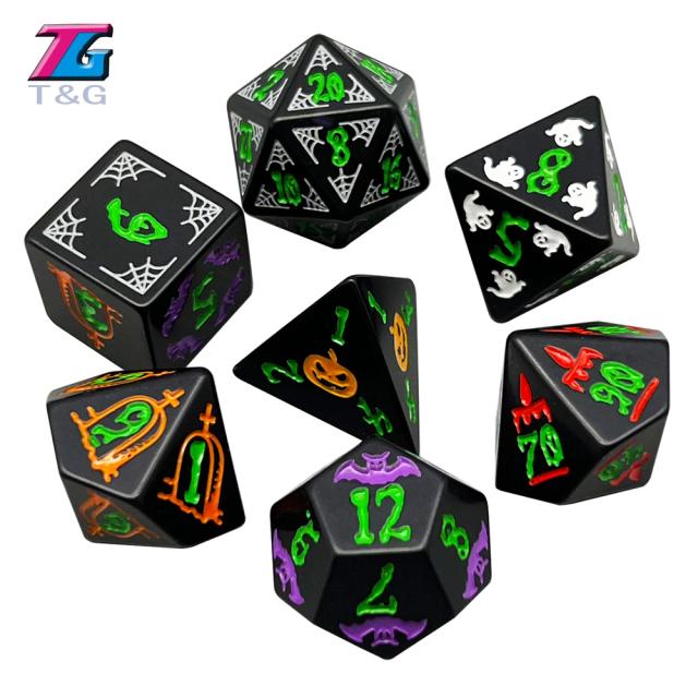 Polyhedral Halloween Theme Dice Set Unique Festival Aura 7 Pcs