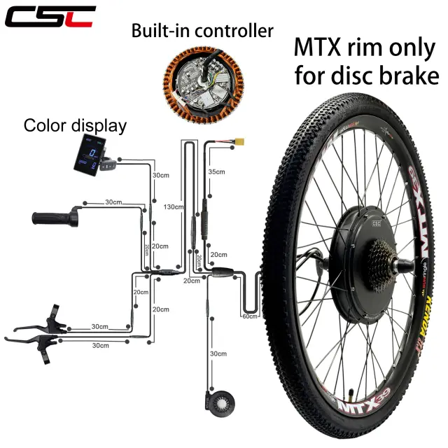 Kit de Conversão para Bicicleta Elétrica CSC 48V 1000W/1500W com Controlador Integrado