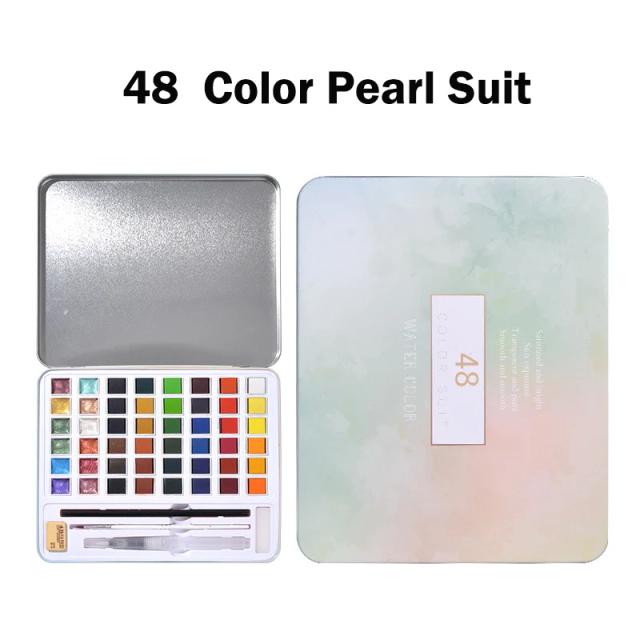 Conjunto Portátil de Tintas Aquarela Sólidas Aibelle com 36/48 Cores e Estojo de Ferro para Artistas