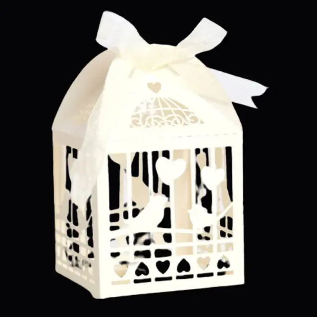 Caixa de Presentes de Casamento com Corte a Laser - 10 Peças de Caixas Ocas para Doces com Fita, Favores de Noiva em Formato de Coração e Pássaro, Ideal para Baby Shower e Decoração de Festas