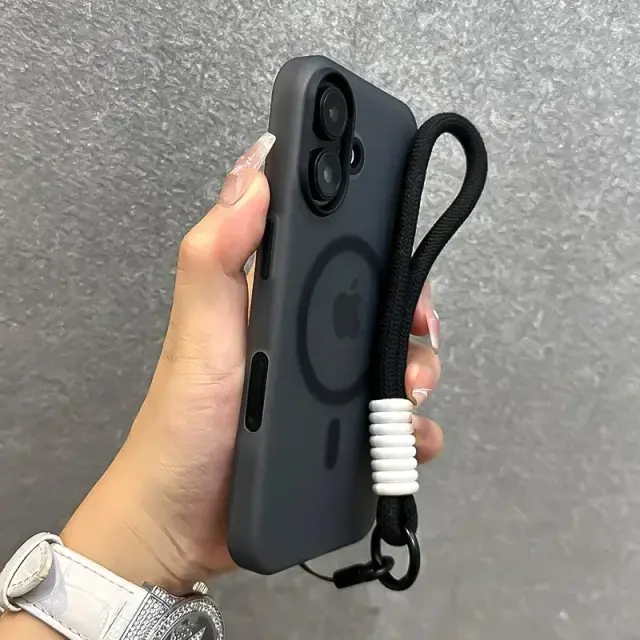 Capa Magsafe com Cordão Colorido para iPhone 16 Pro Max 15 14 Plus 13 12 11 - Alça de Pulso Fosca