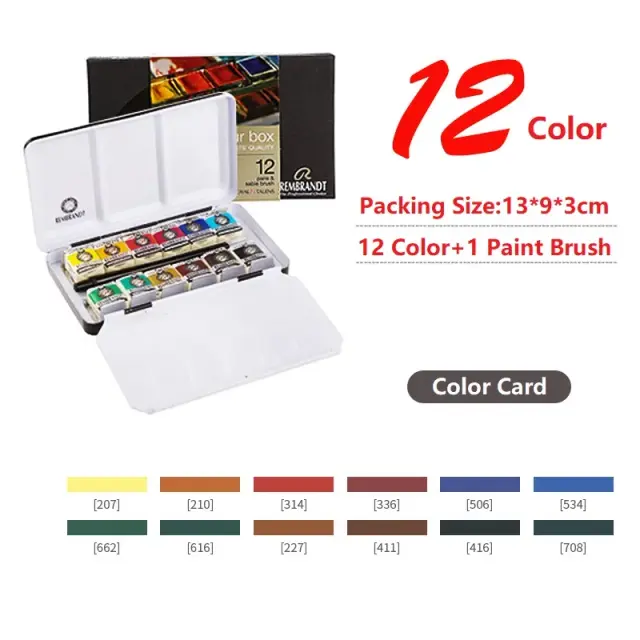 Conjunto de Aquarela Profissional Rembrandt com 48 Cores em Caixa de Metal Portátil para Pintura e Desenho