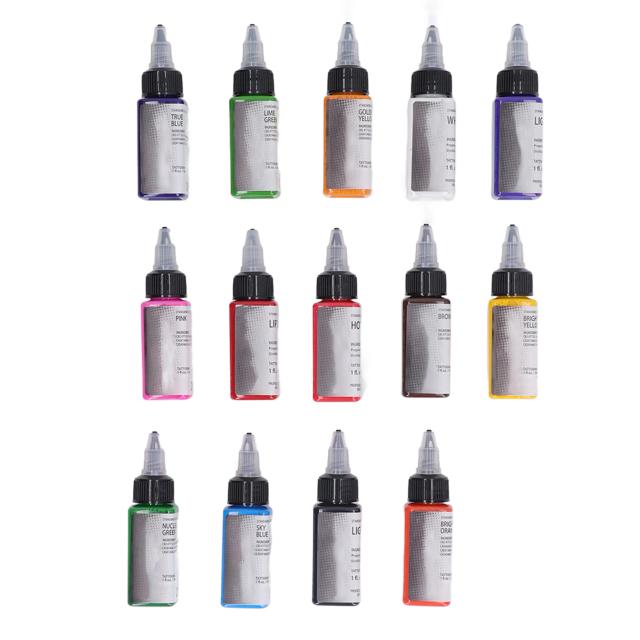 Kit Profissional de Tinta para Tatuagem com 14 Cores para Artistas e Iniciantes - 30ml por Garrafa