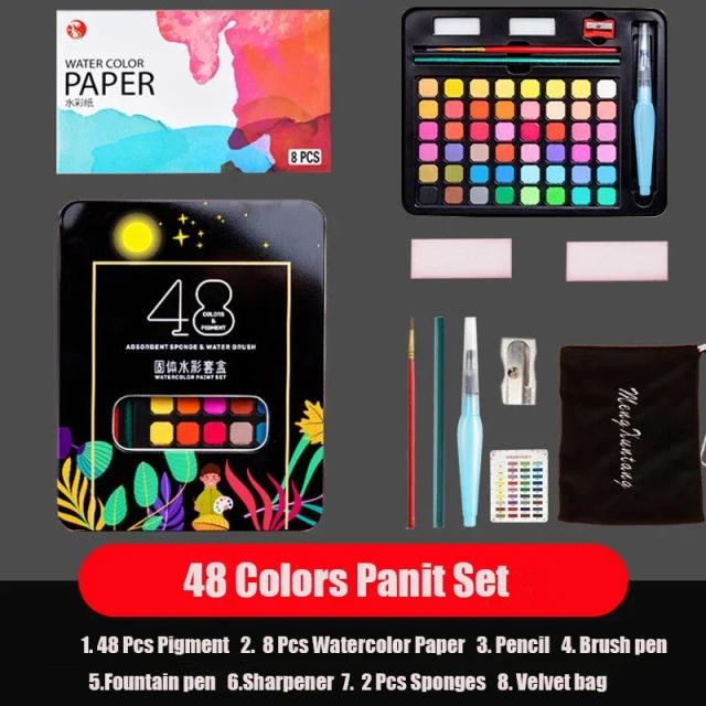 Kit Aquarela Profissional 48 Cores com Acessórios Essenciais