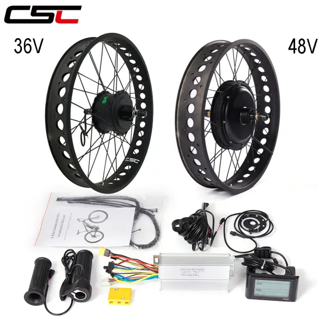 CSC Fat E-bike Kit de conversão 36V 250W 350W 500W hub Motor 48V 1000W 1500W Roda de bicicleta para 20 24 26in Neve bicicleta elétrica