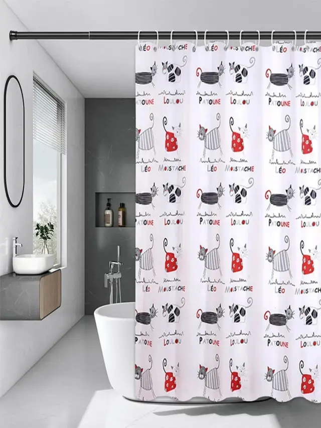 Cortina Gato Cartoon Espessada Anti-mofo para Porta e Chuveiro, Ideal para Separação Seco e Molhado em Banheiro