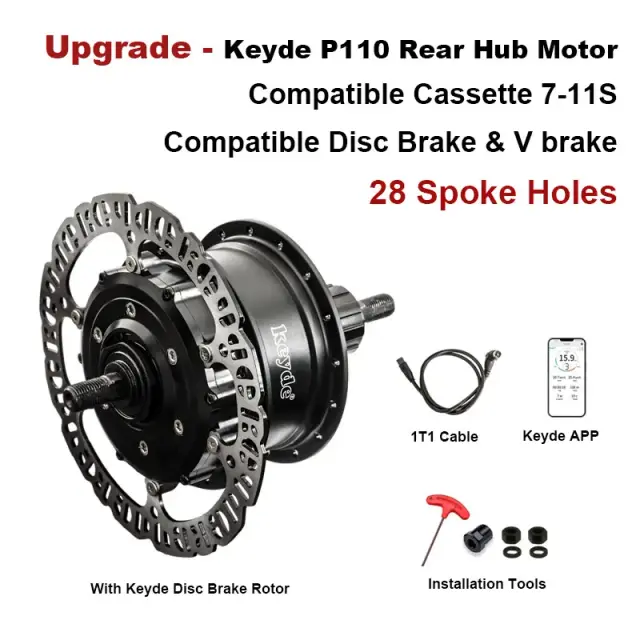 Keyde P110 Motor de Cubo Traseiro para Bicicleta Elétrica 36V 750W Controle Sem Fio CE