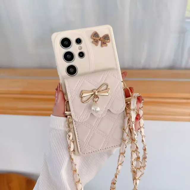 Capa Carteira Crossbody 3D Laço para Samsung Galaxy S25 Ultra S24 S23 S21 S20 FE S22+ Plus Note 20