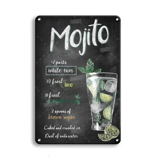 Sinal de Metal Vintage para Decoração: Placa Decorativa para Bar e Cozinha com Tema de Coquetel Tônico e Gin