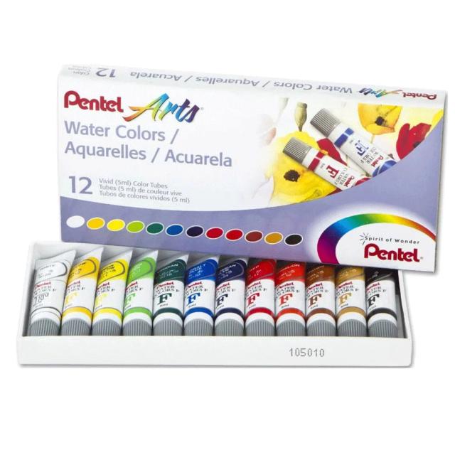 Kit Profissional de Tinta Aquarela Pentel com 12 Cores de 5mL