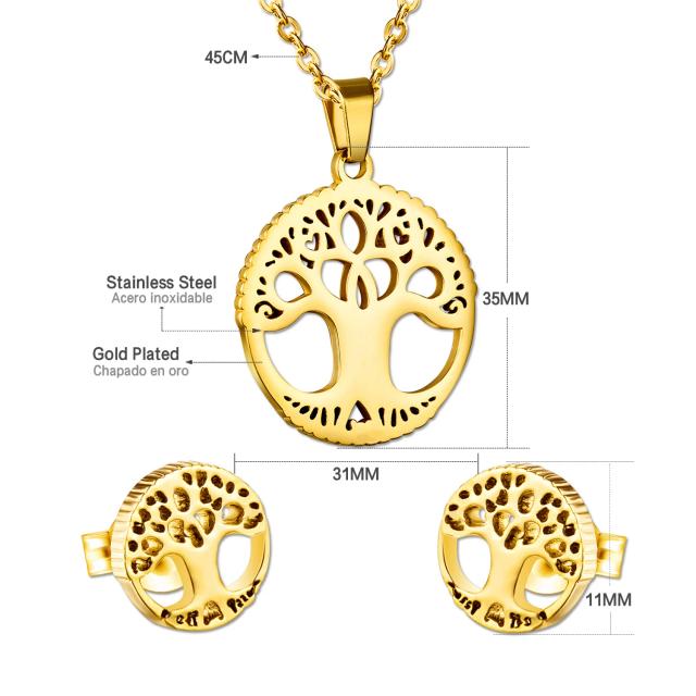Joias em Aço Inoxidável: Conjunto Feminino com Colar e Brincos Redondos, Ideal para Presentes