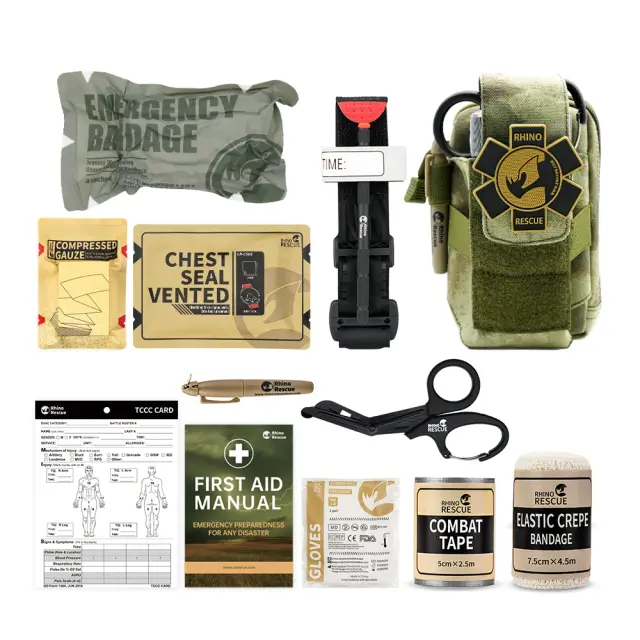 Kit de Sobrevivência RHINO RESCUE EDC IFAK: Bolsa Tática Molle com Torniquetes de Metal e Bandagens para Aventura ao Ar Livre