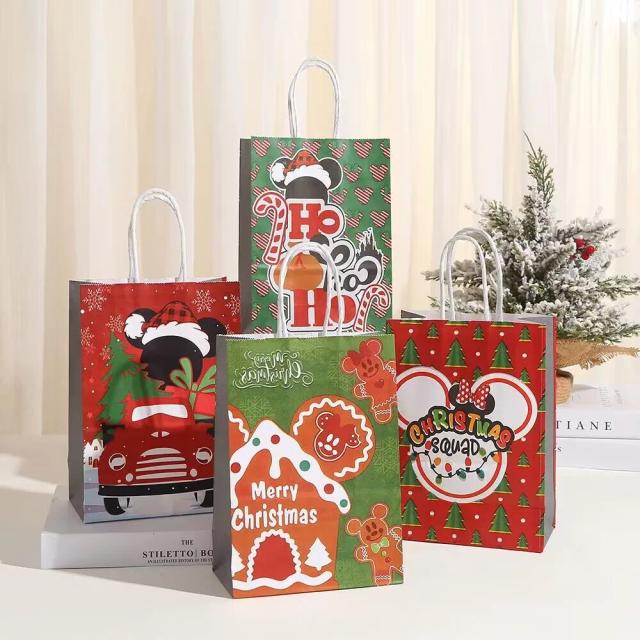 Sacos de Presente Natalinos com Temática de Anime e Animais, 4 Peças Criativas em Papel Kraft