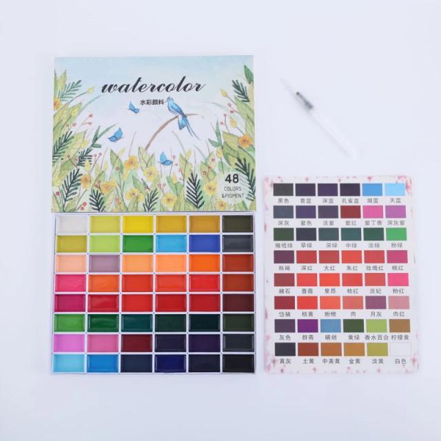 Kit Profissional de Aquarela com 48/24/12 Cores Pigmentadas e Pincel - Suprimentos de Arte para Artistas e Estudantes