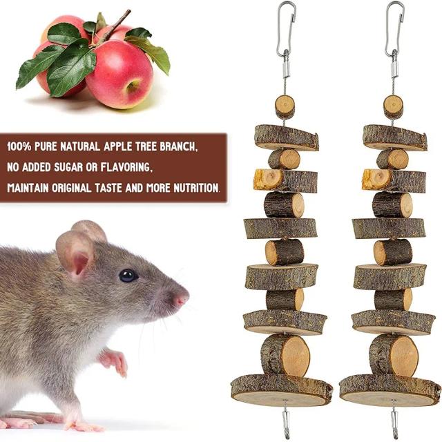 Brinquedo Natural de Madeira de Maçã Orgânica para Roedores, Corda de Mordida para Cobaias e Hamsters