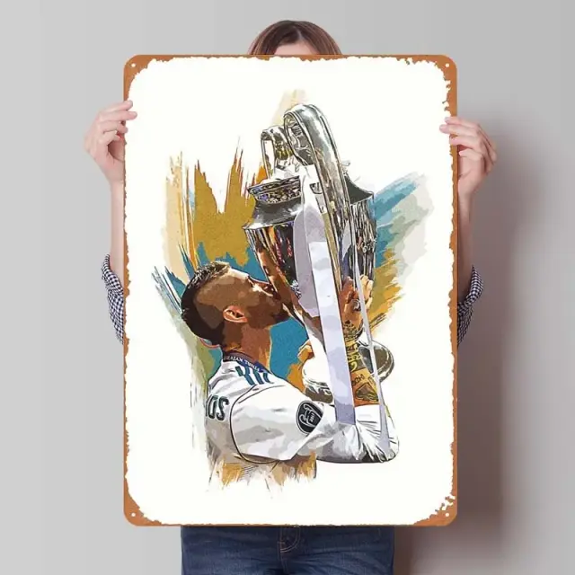 Placa Vintage de Metal Sergio Ramos para Decoração de Quarto e Caverna do Homem - Arte de Parede Retrô Sportiva