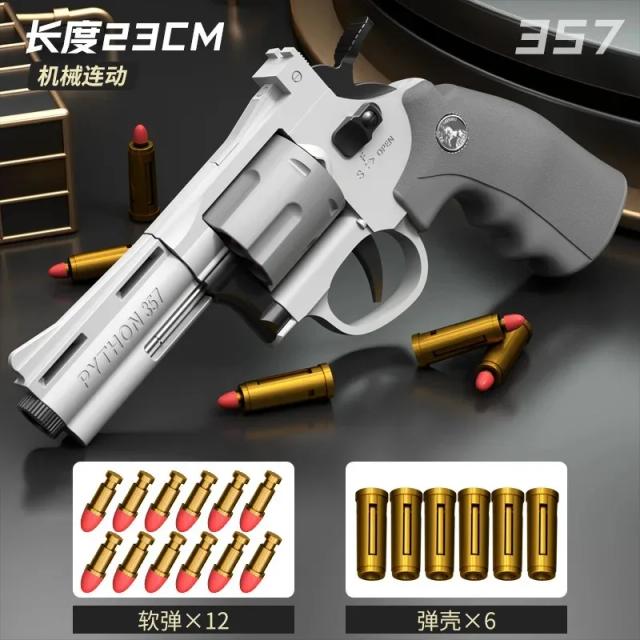 Pistola de Tiro Contínuo para Todas as Idades com Dardos Macios - Revolver Launcher ZP5 357 para Brincadeiras ao Ar Livre