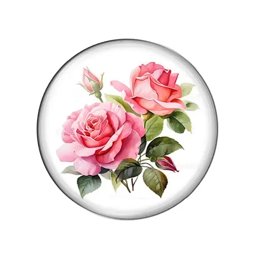 Cabochão de Vidro Retangular com Pinturas de Rosas em Cores Vibrantes, Disponível em Vários Tamanhos: 8mm, 12mm, 20mm e 25mm