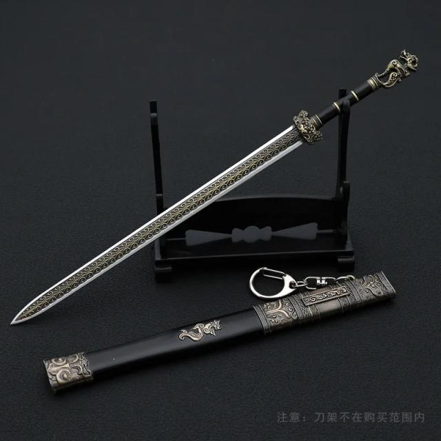 Katana de Metal Gravada para Cosplay - Arma Fria Chinesa Antiga, Modelo Colecionável de 22cm e Ornamento de Artesanato