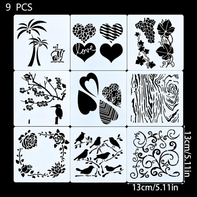 Estêncil Floral para Pintura e Artesanato - 9 Peças para DIY, Scrapbook e Decoração