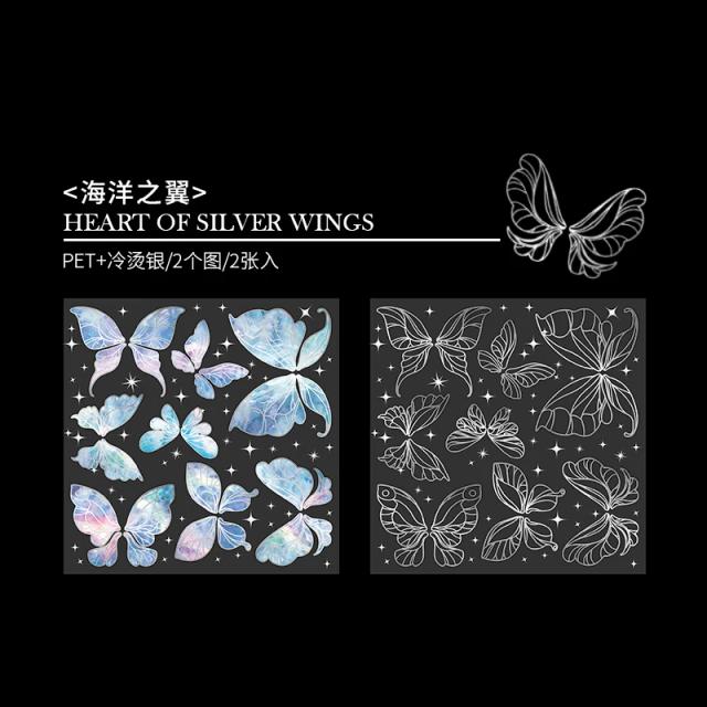 Adesivos Transparentes de Asas de Anjo para Scrapbooking - 2 Folhas em Cores Vibrantes (116x157mm)