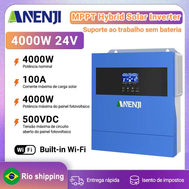 Inversor Solar Híbrido ANENJI 4KW MPPT 24V 230V Fotovoltaico On/Off Grid 120A