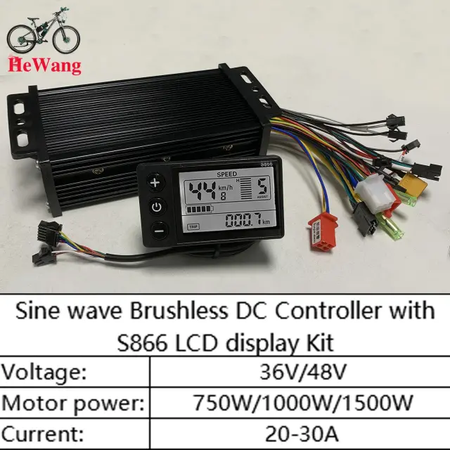 Controlador E-bike 36V-48V 30A 750W-1500W Onda Senoidal com Display LCD S866