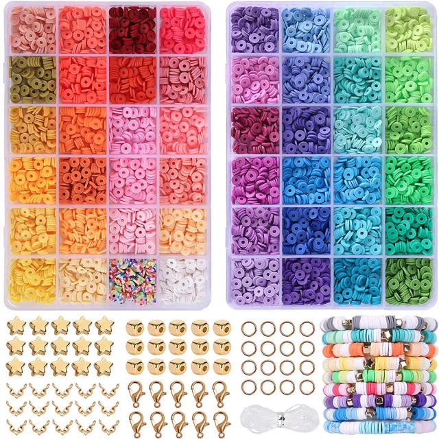 Kit Completo de 5000 Pérolas Heishi Clay em 48 Cores para Fazer Pulseiras, Colares e Brincos