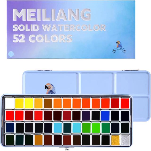 Kit de Aquarela MeiLiang com 52 Cores Vibrantes - Ideal para Estudantes, Crianças, Iniciantes e Artistas